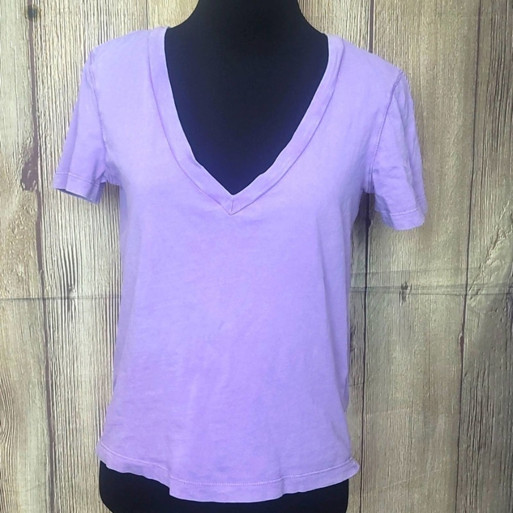 ZARA Womens TShirt Sz XS Purple Short Sleeve V Neck